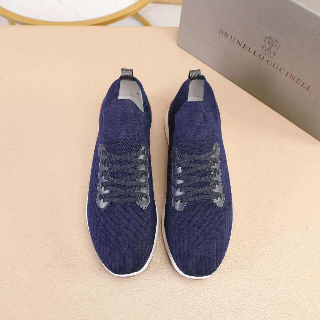 Brunello Cucinelli Navy Knit Sneakers — front