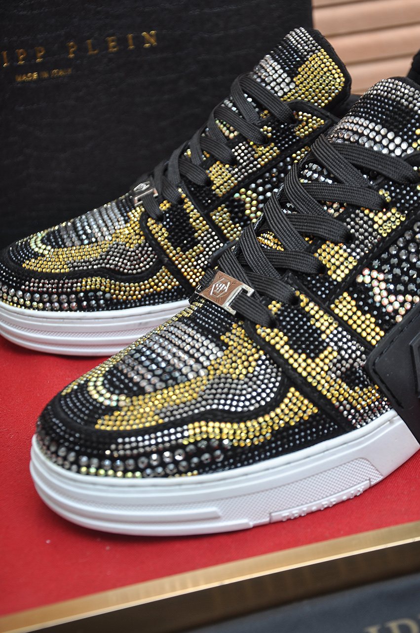 Philipp Plein Black & Gold Patterned Sneakers — detail