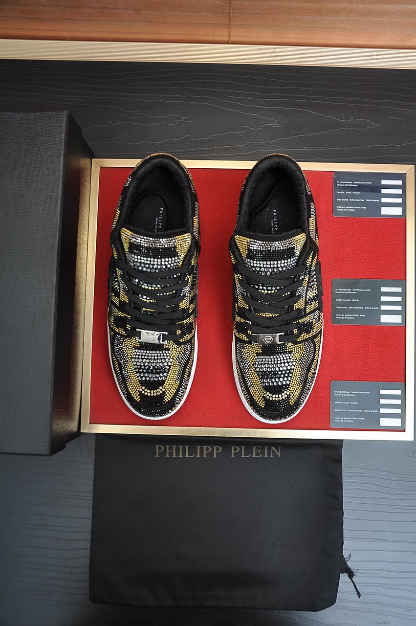 Philipp Plein Black & Gold Patterned Sneakers — hero