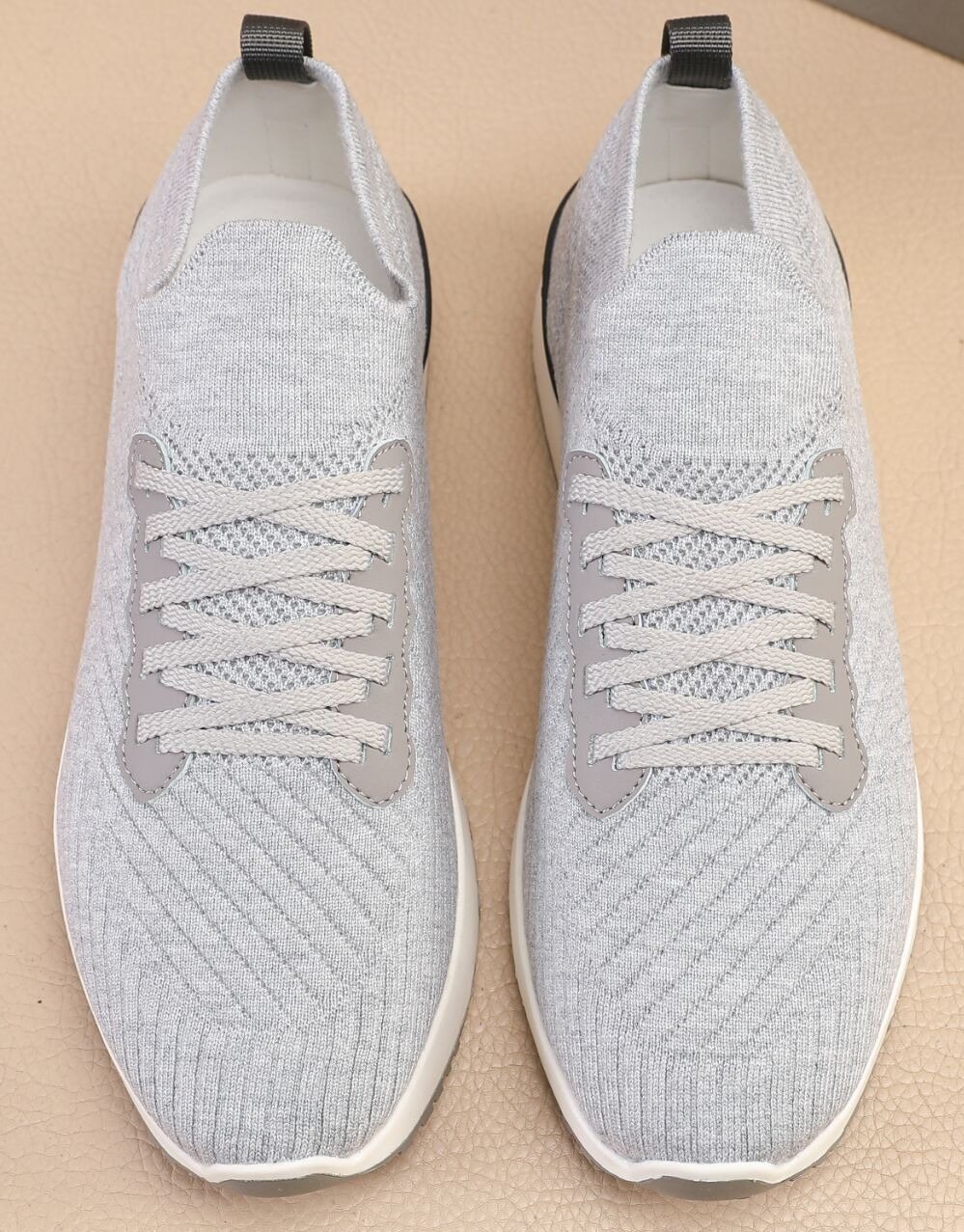 Brunello Cucinelli Light Gray Knit Sneakers — hero