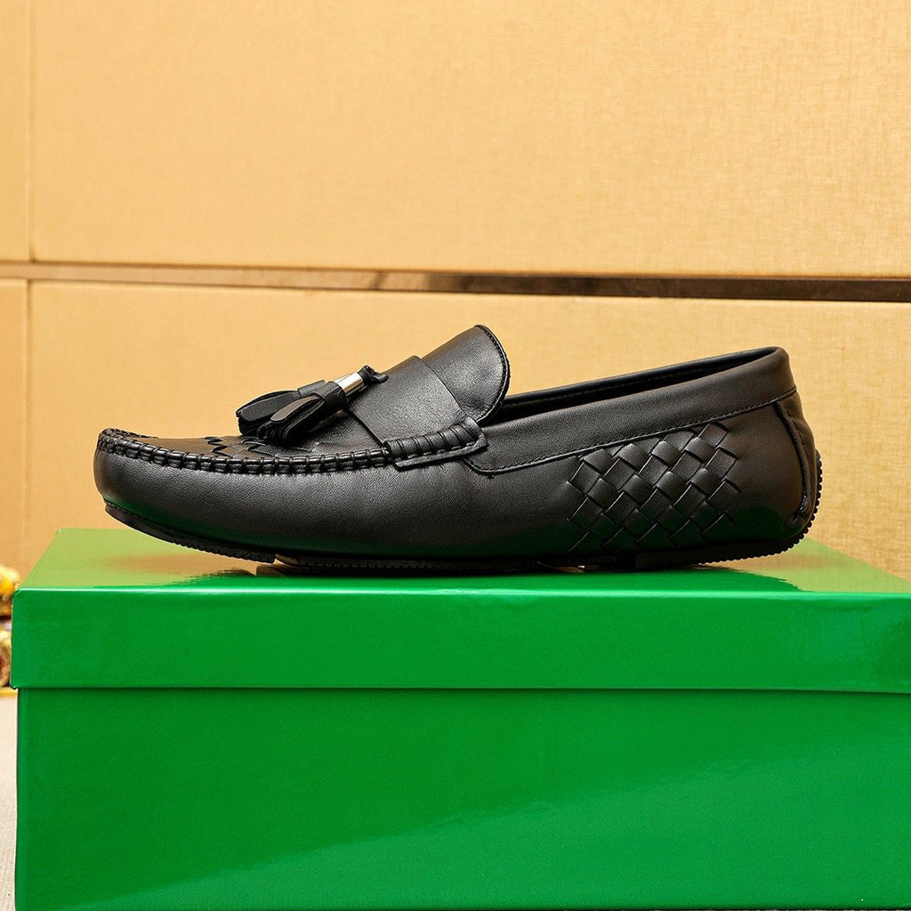 Bottega Veneta Black Tassel Woven Loafers — side