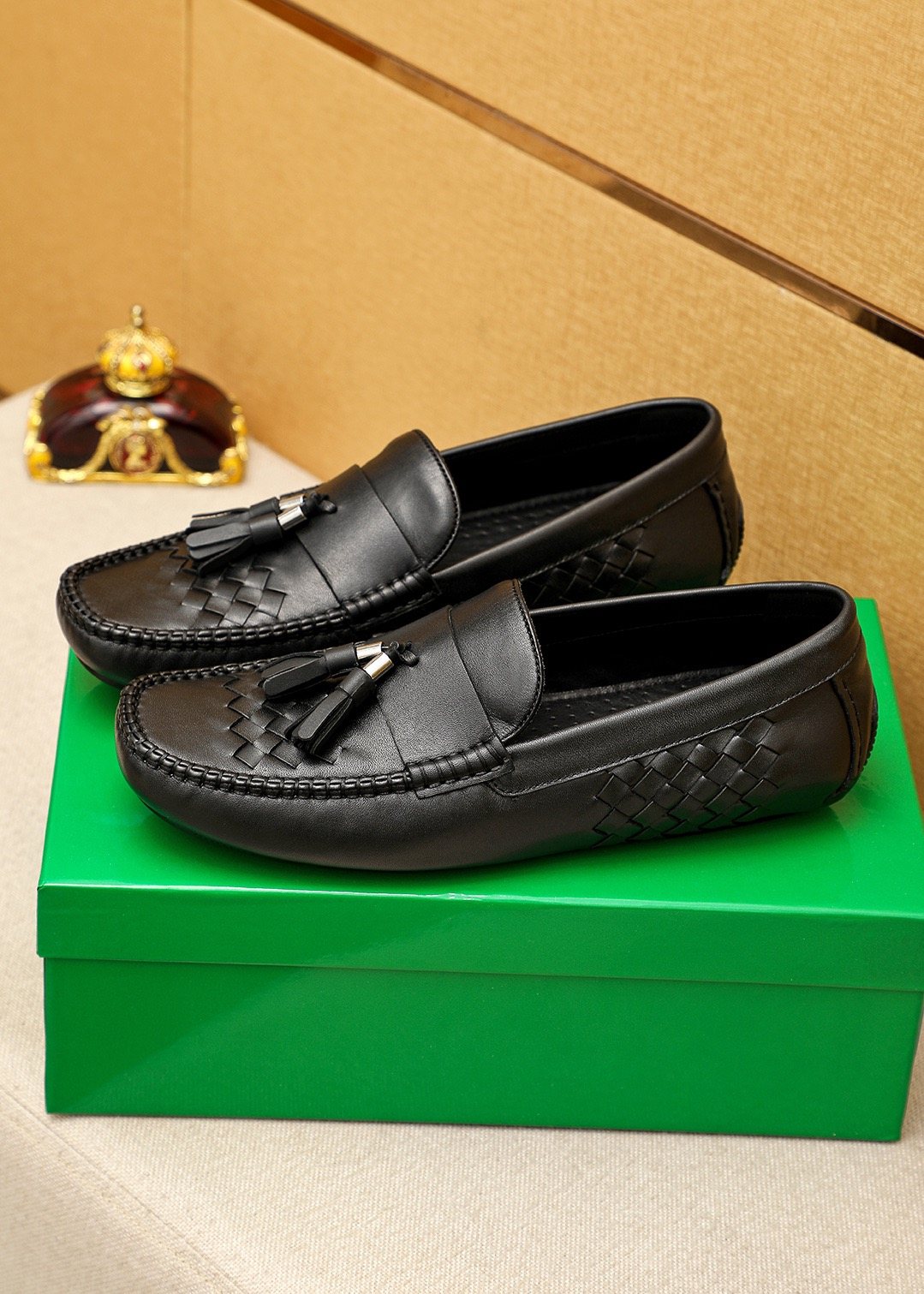 Bottega Veneta Black Tassel Woven Loafers — front