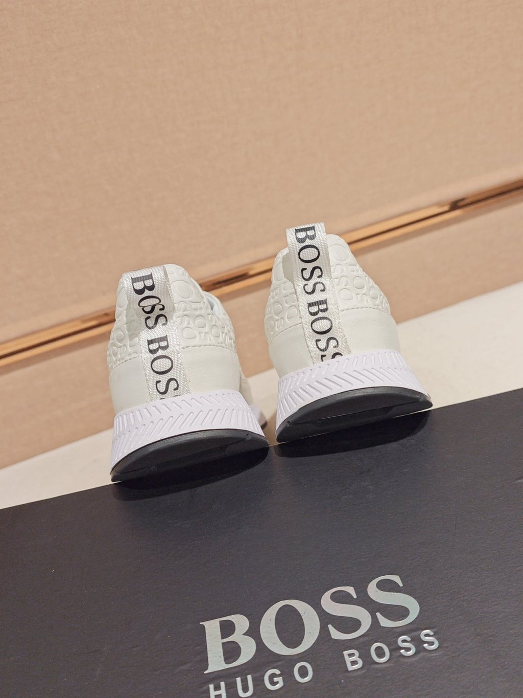 Hugo Boss White Textured Low-Top Sneakers — back