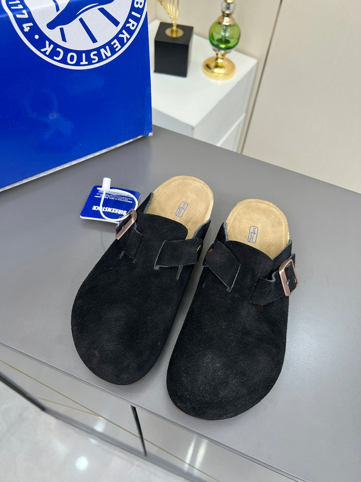 Birkenstock Black Suede Buckle Mule Clogs — hero