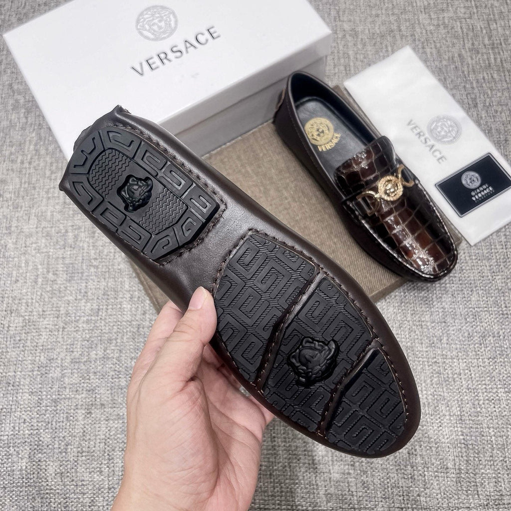 Versace Dark Brown Croc-Embossed Loafers — detail