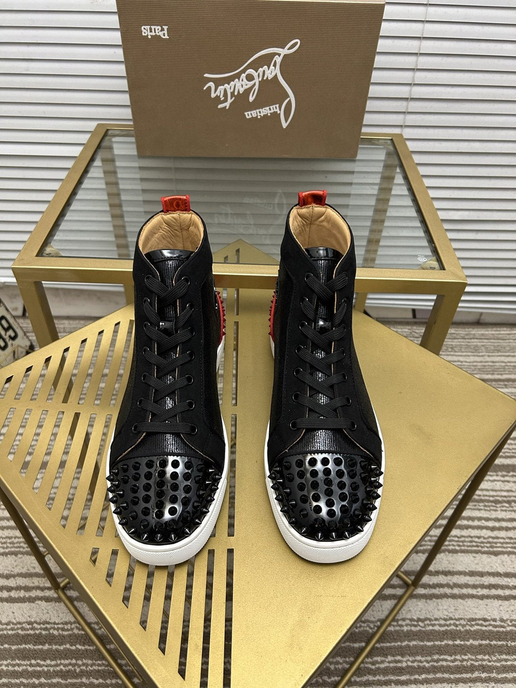 Christian Louboutin Perforated Toe High-Top Sneakers — front