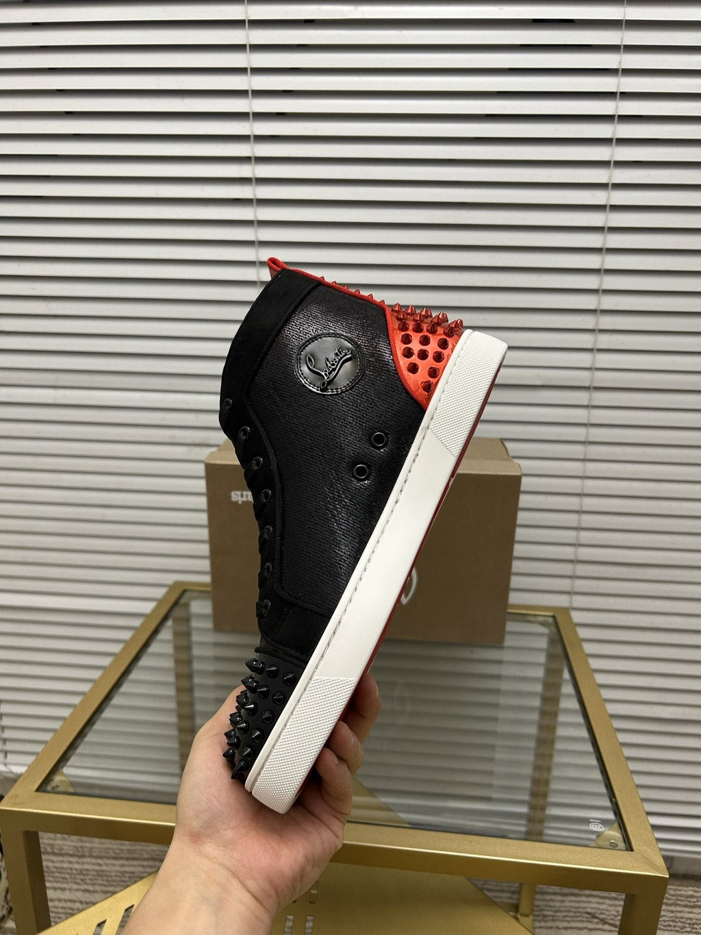 Christian Louboutin Perforated Toe High-Top Sneakers — side
