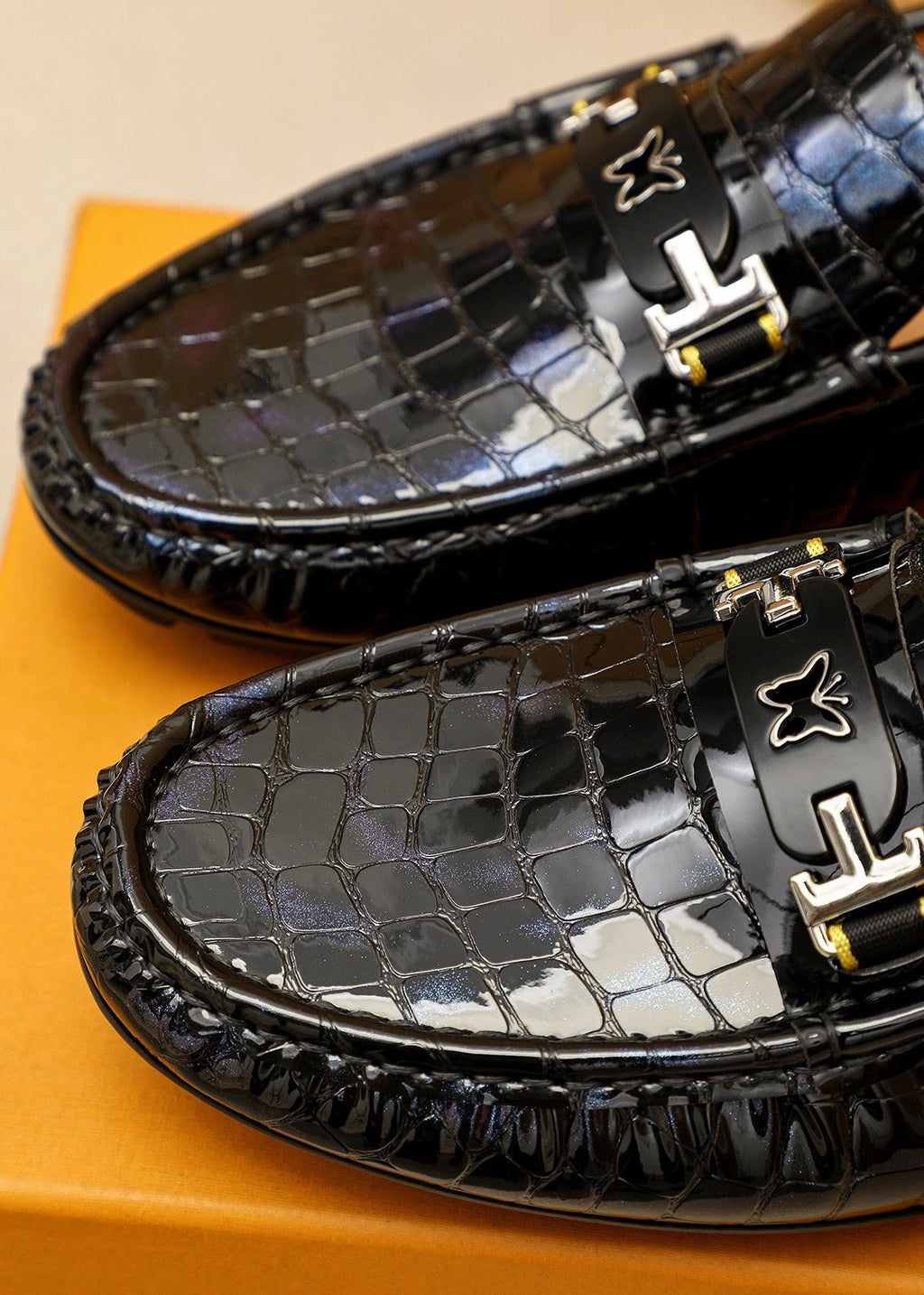 Louis Vuitton Black Embossed Loafers — detail
