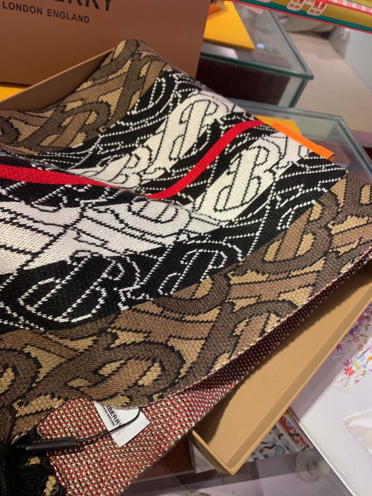 Burberry Patterned Fringed Scarf — front