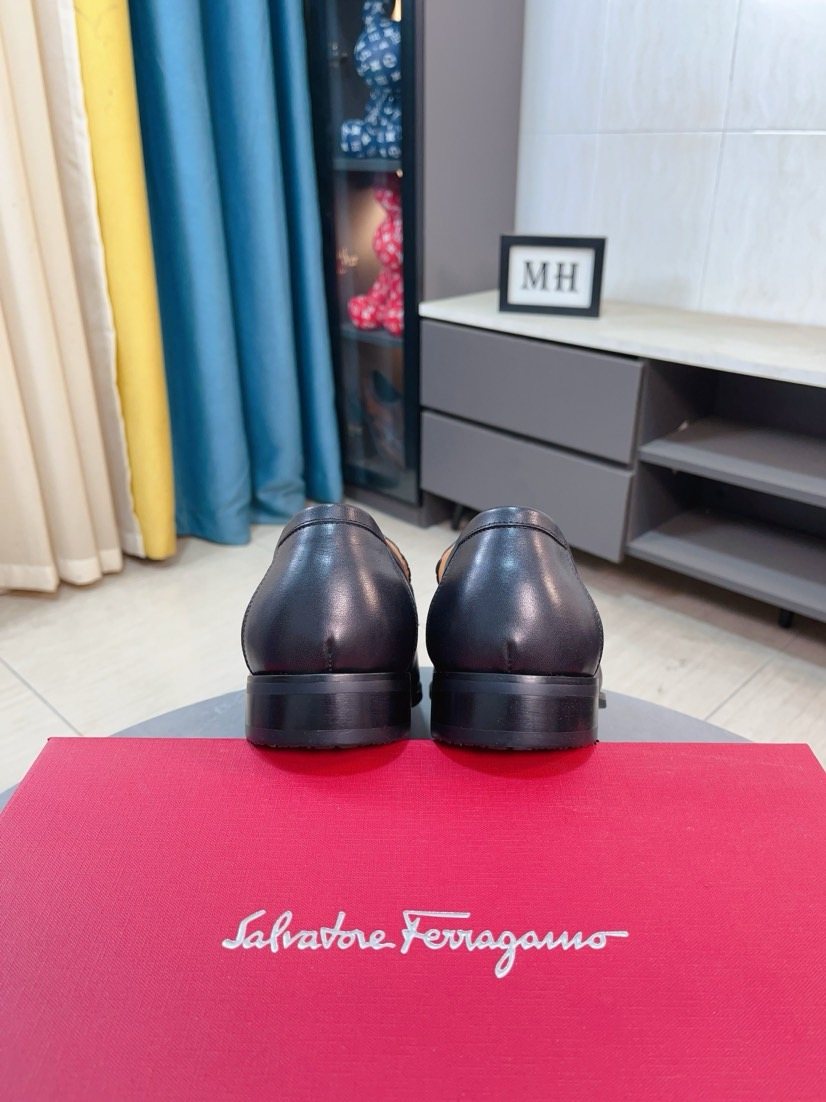 Ferragamo Black Embossed Buckle Dress Shoes — back