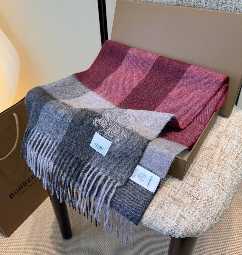Burberry Burgundy Plaid Fringed Scarf — front