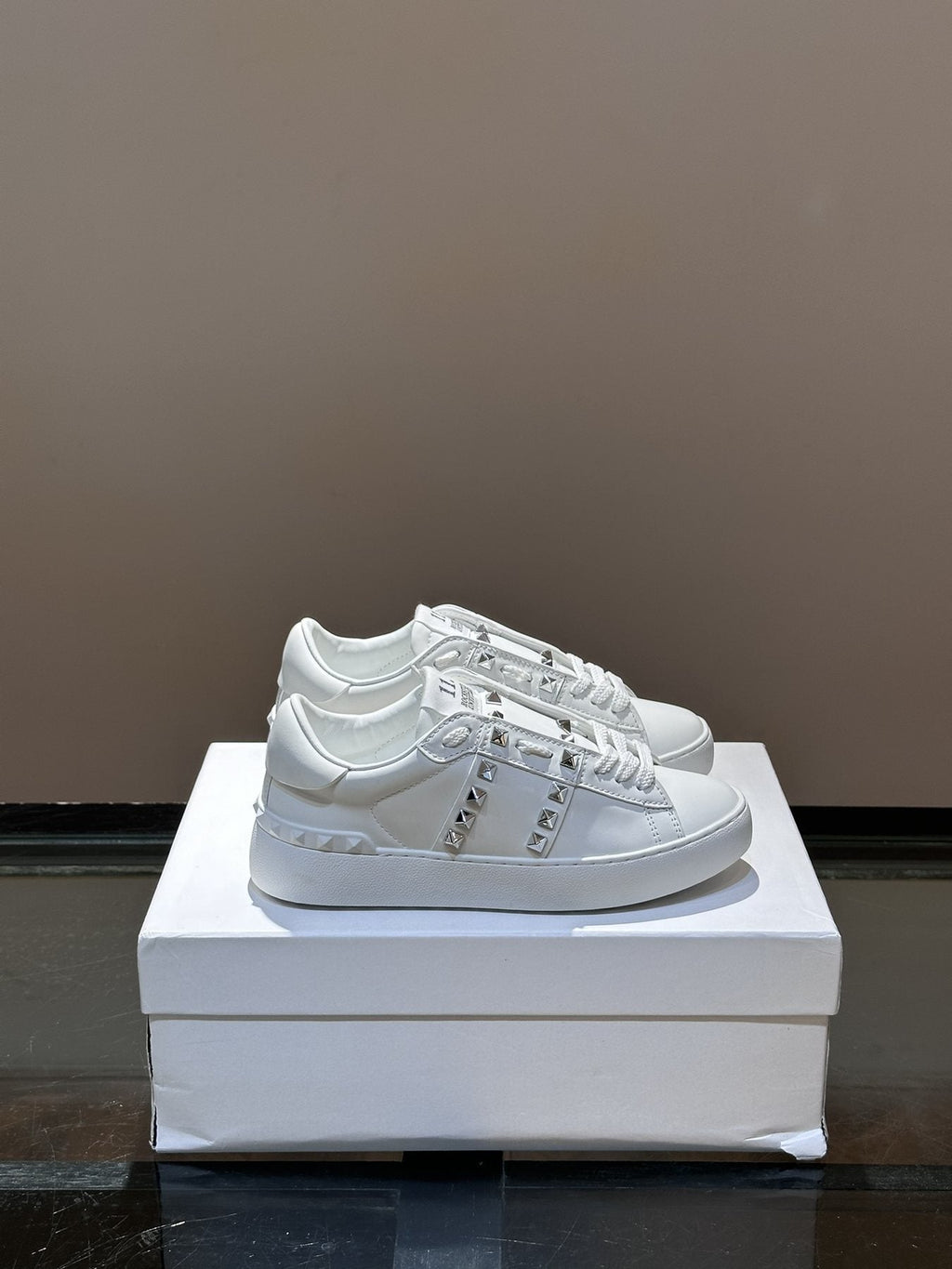 Valentino White Studded Low-Top Sneakers — side