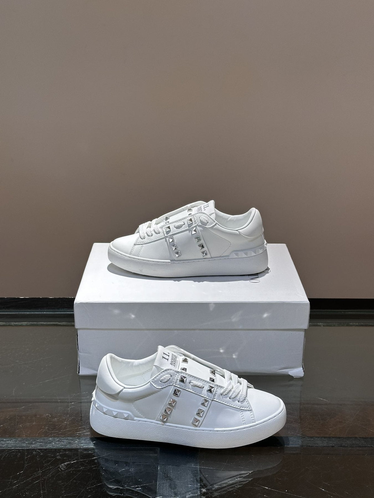 Valentino White Studded Low-Top Sneakers — side