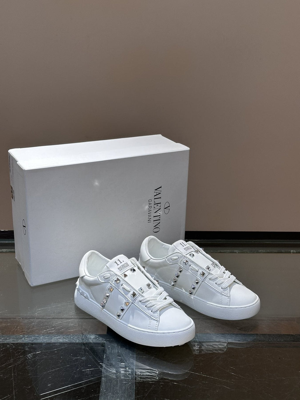 Valentino White Studded Low-Top Sneakers — front