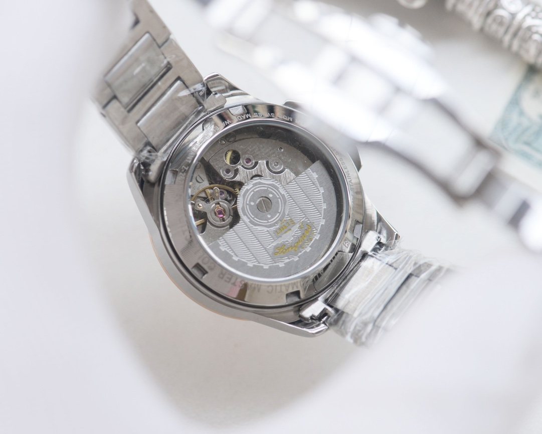 Longines Rose Gold Silver Green Dial Bracelet Watch — back