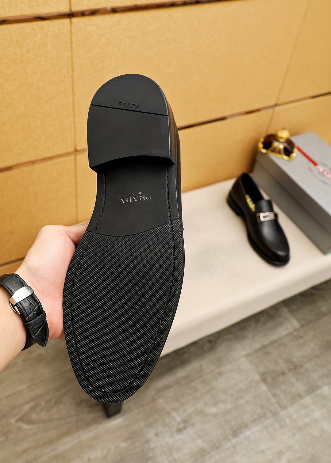 Prada Black Buckle Loafers — detail