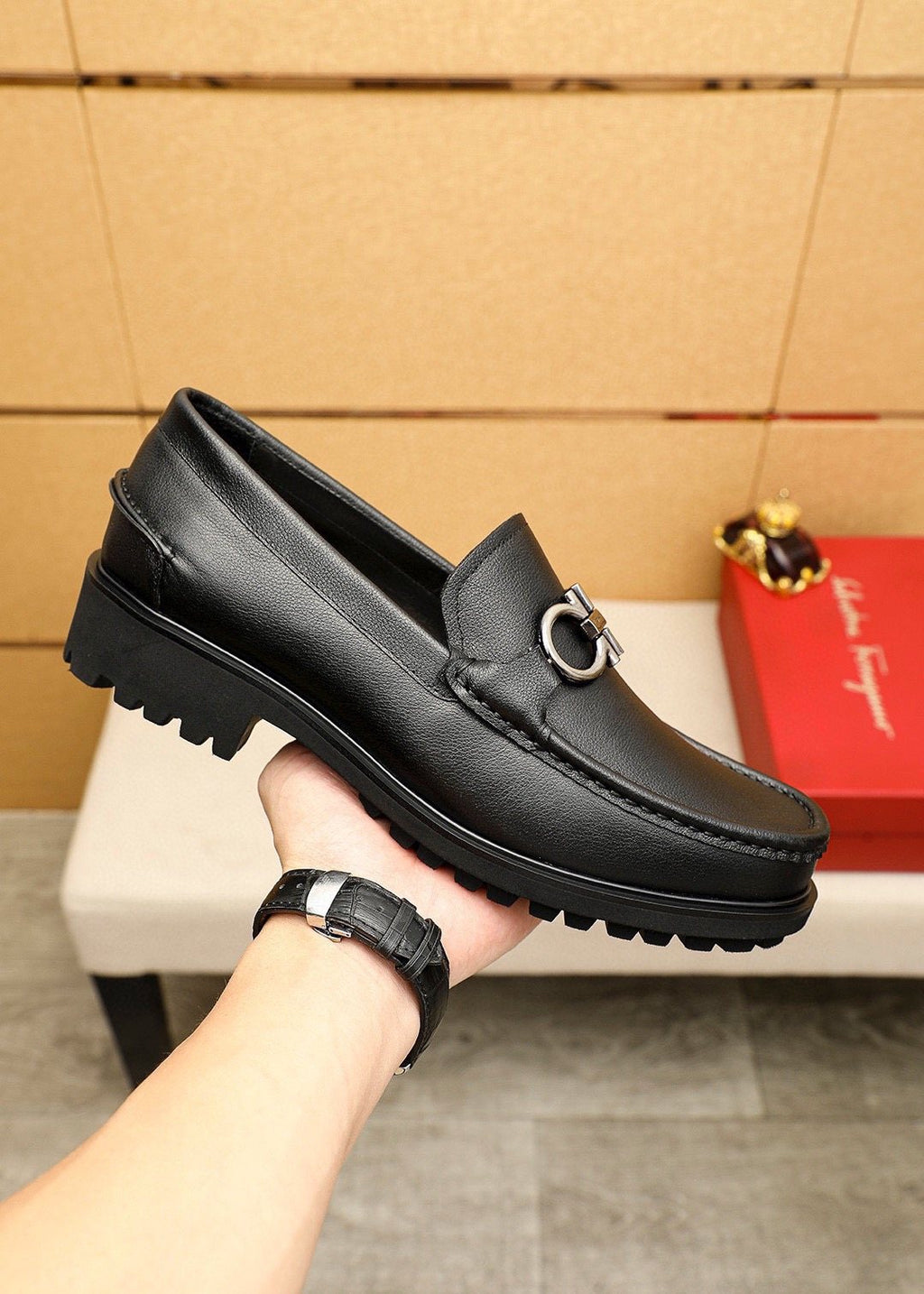 Ferragamo Black Hardware Loafers — model