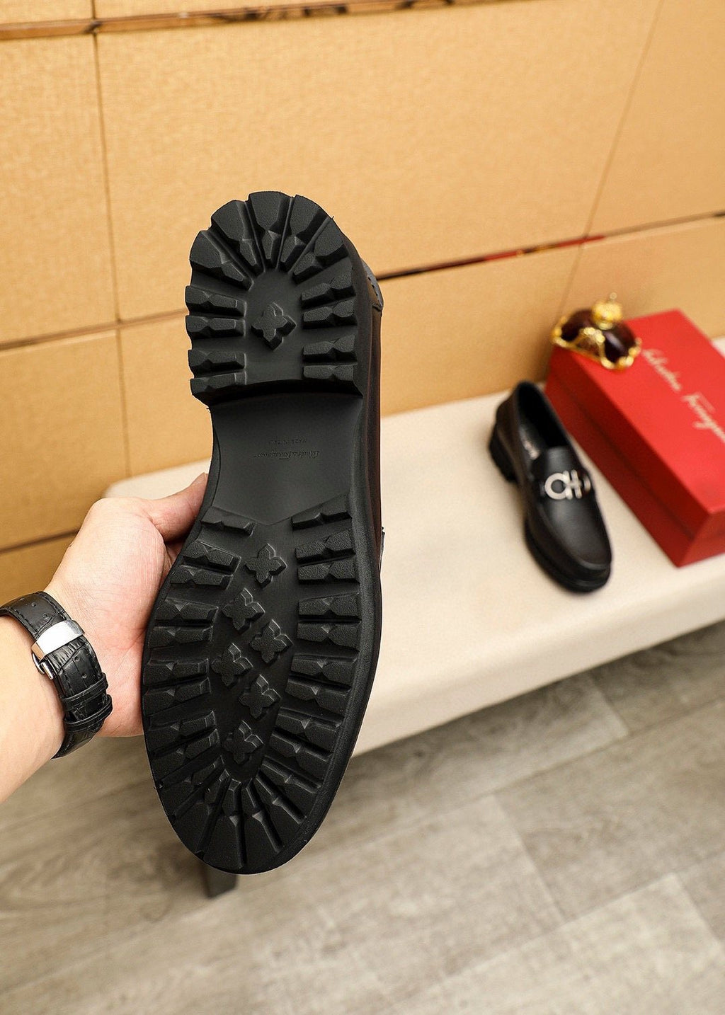 Ferragamo Black Hardware Loafers — detail