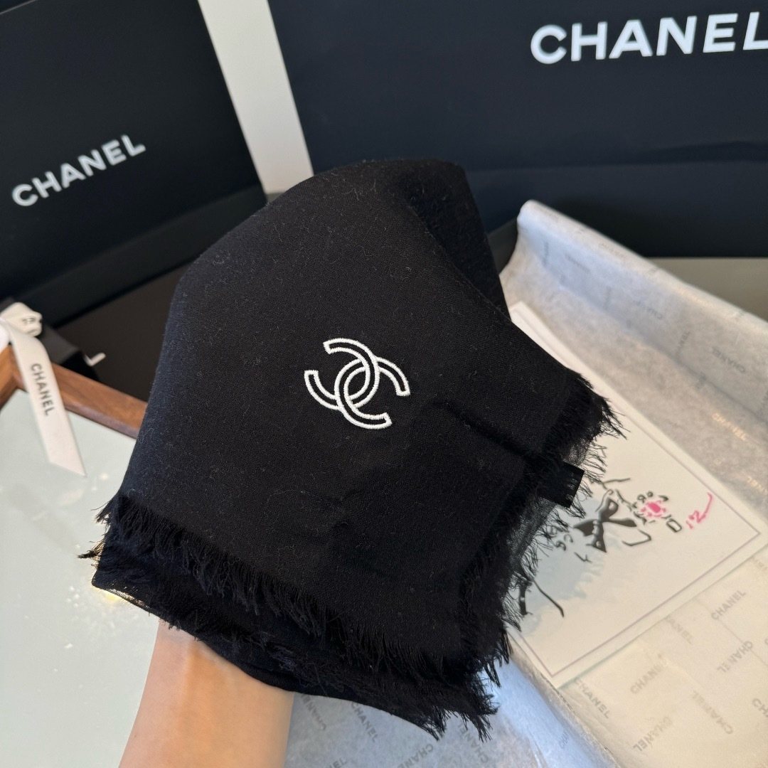 Chanel Fringed Cashmere Scarf — model