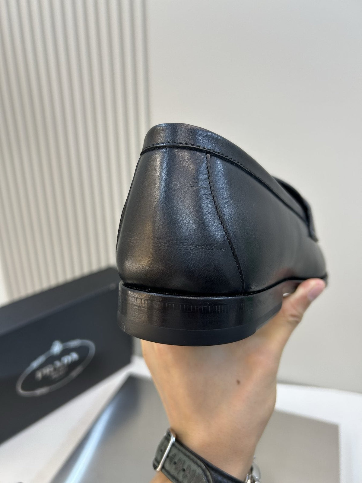 Prada Black Leather Penny Loafers — back