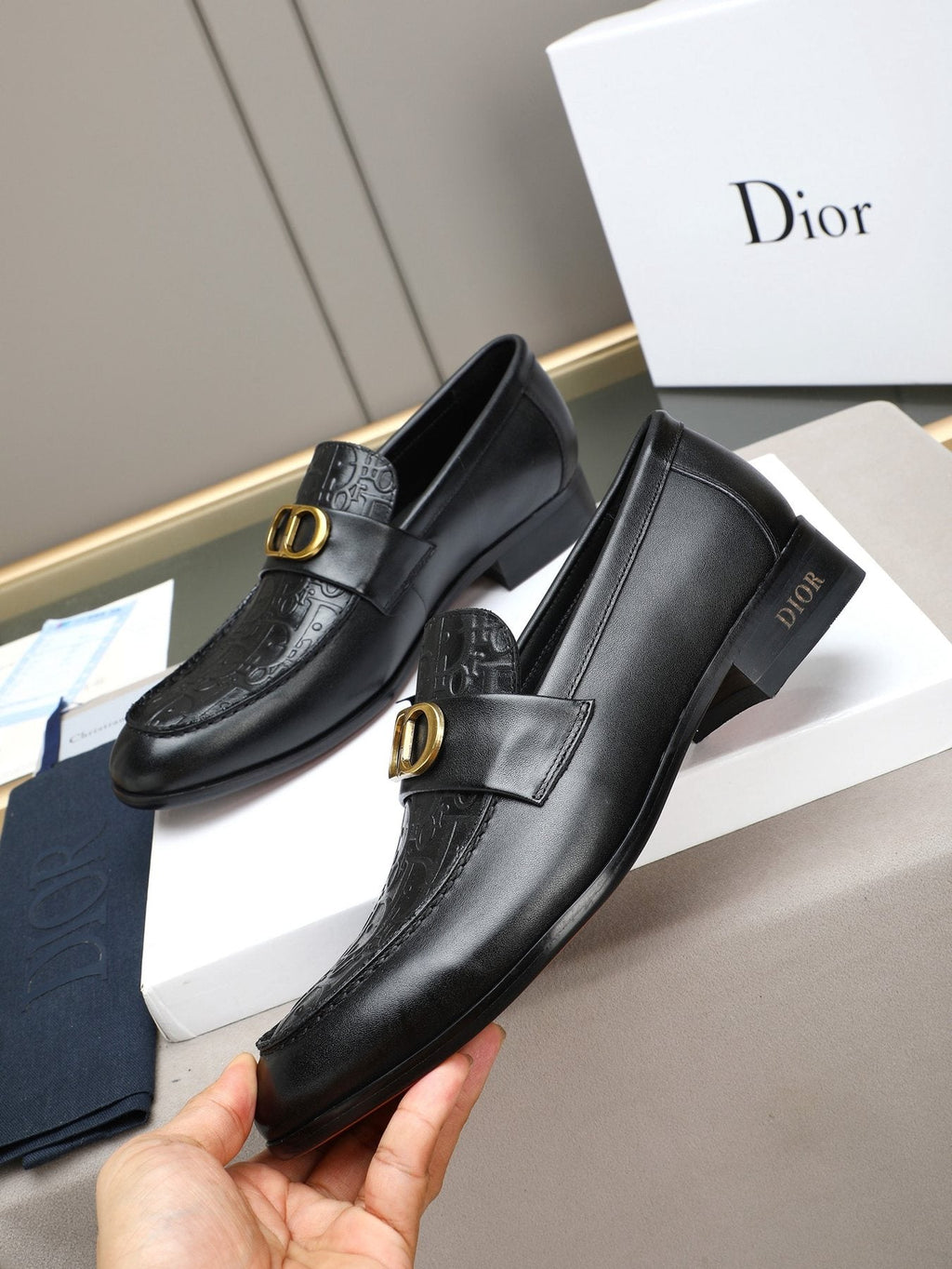 Dior Black Buckle Loafers — front