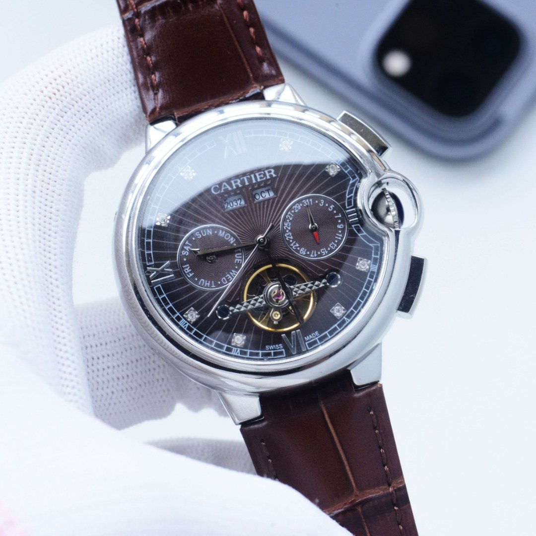 Cartier Silver Brown Dial Bracelet Watch — hero