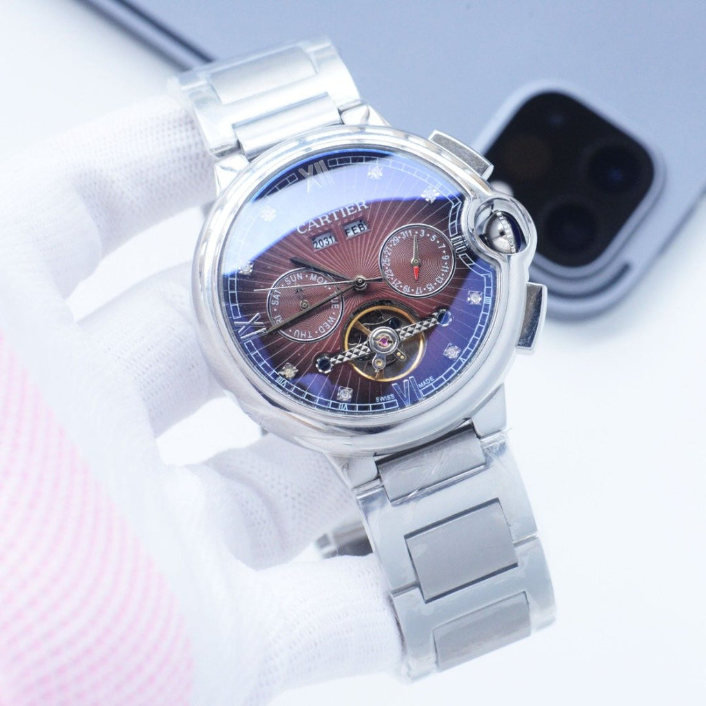 Cartier Silver Brown Dial Bracelet Watch — hero