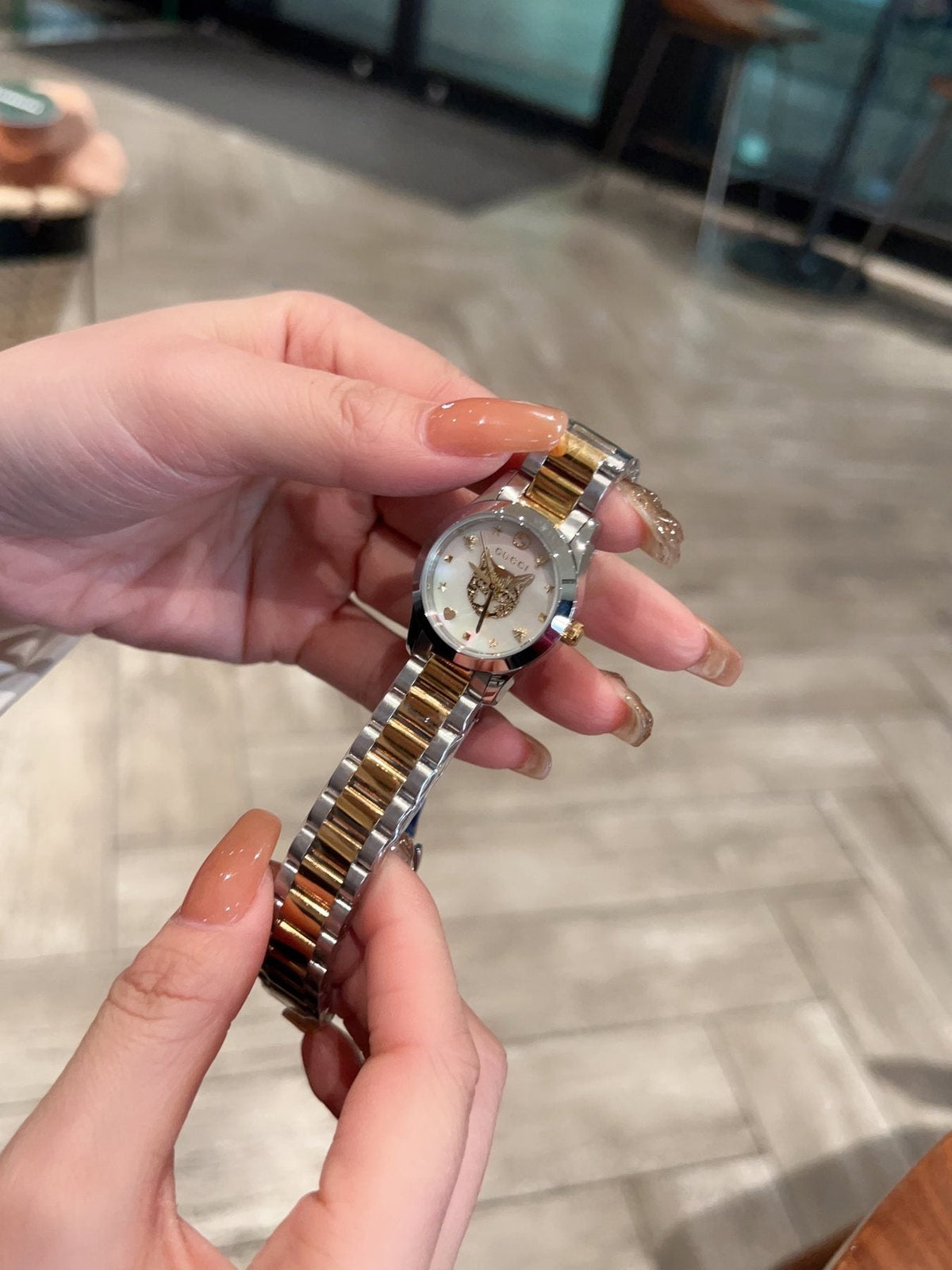 Gucci White Dial Two-Tone Bracelet Watch — front