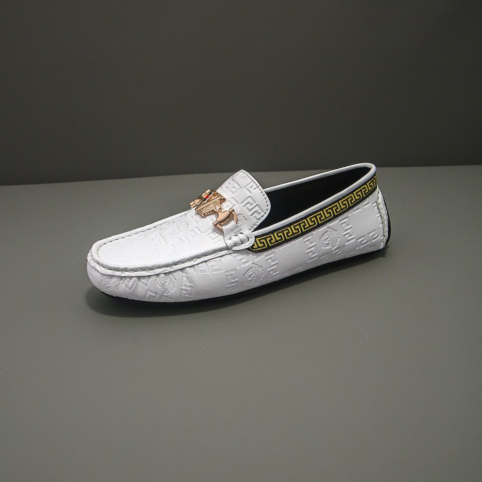 Versace White Textured Slip-On Loafers — side