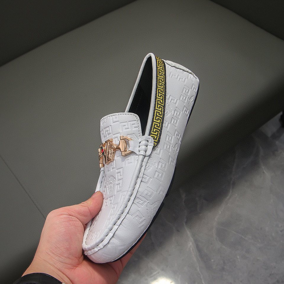 Versace White Textured Slip-On Loafers — front