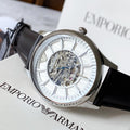 EMPORIO ARMANI Silver White Leather Strap Watch — hero