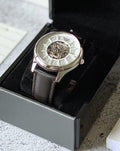 EMPORIO ARMANI Silver White Leather Strap Watch — hero