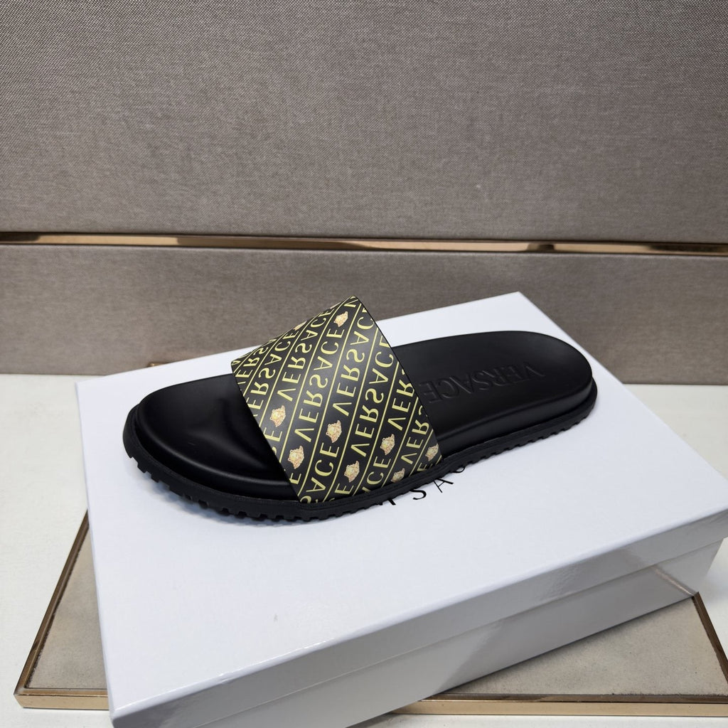Versace Patterned Strap Slide Sandals — front