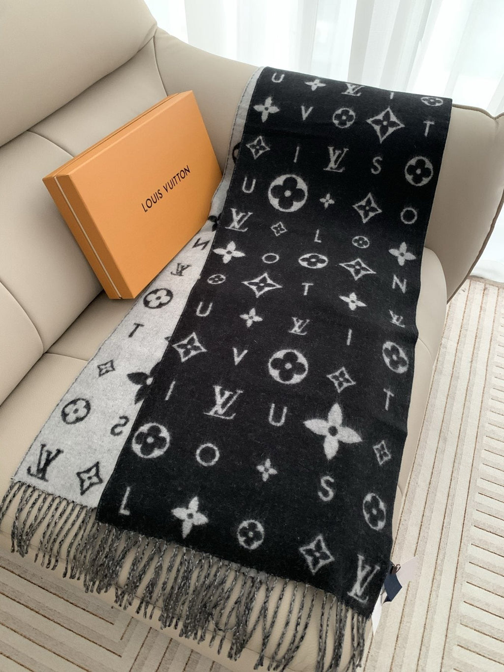Louis Vuitton Reversible Monogram Fringe Scarf — front