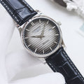 Longines Black Silver Leather Strap Watch — hero