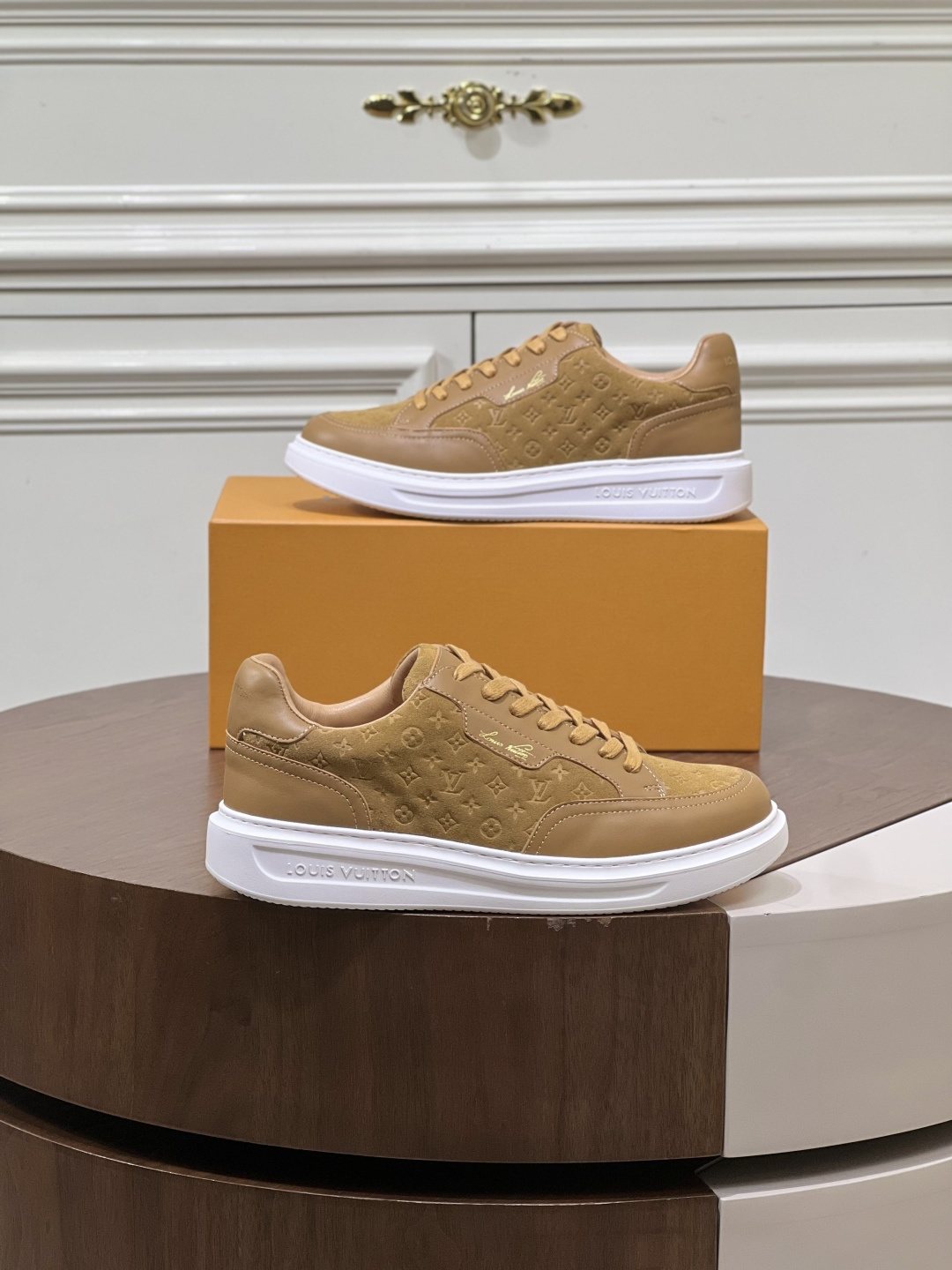 Louis Vuitton Tan Monogram Low-Top Sneakers — side