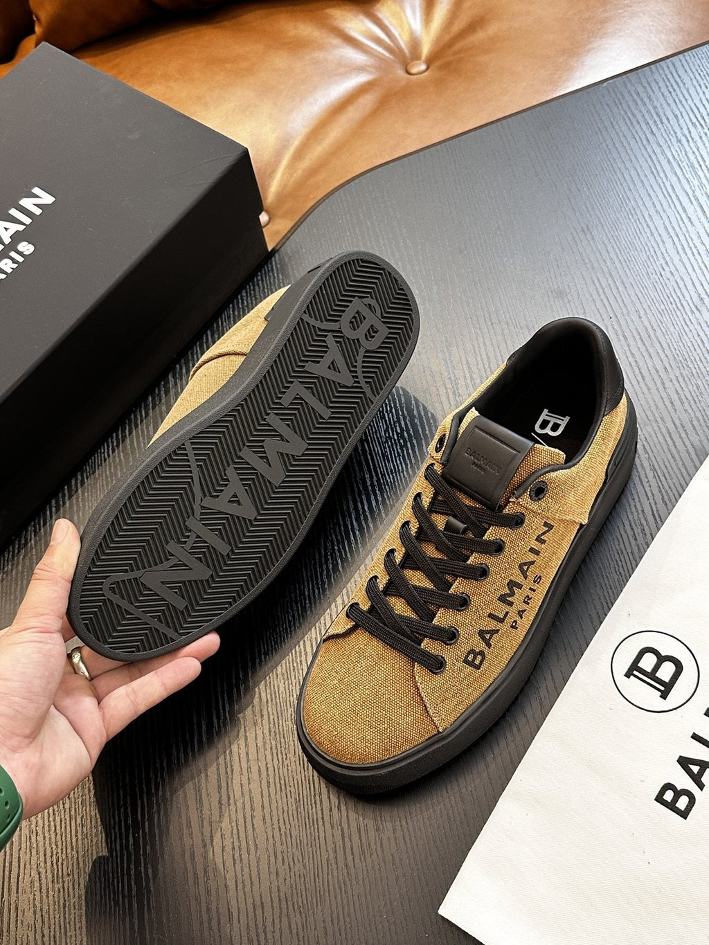 Balmain Tan and Black B-Skate Sneakers — detail