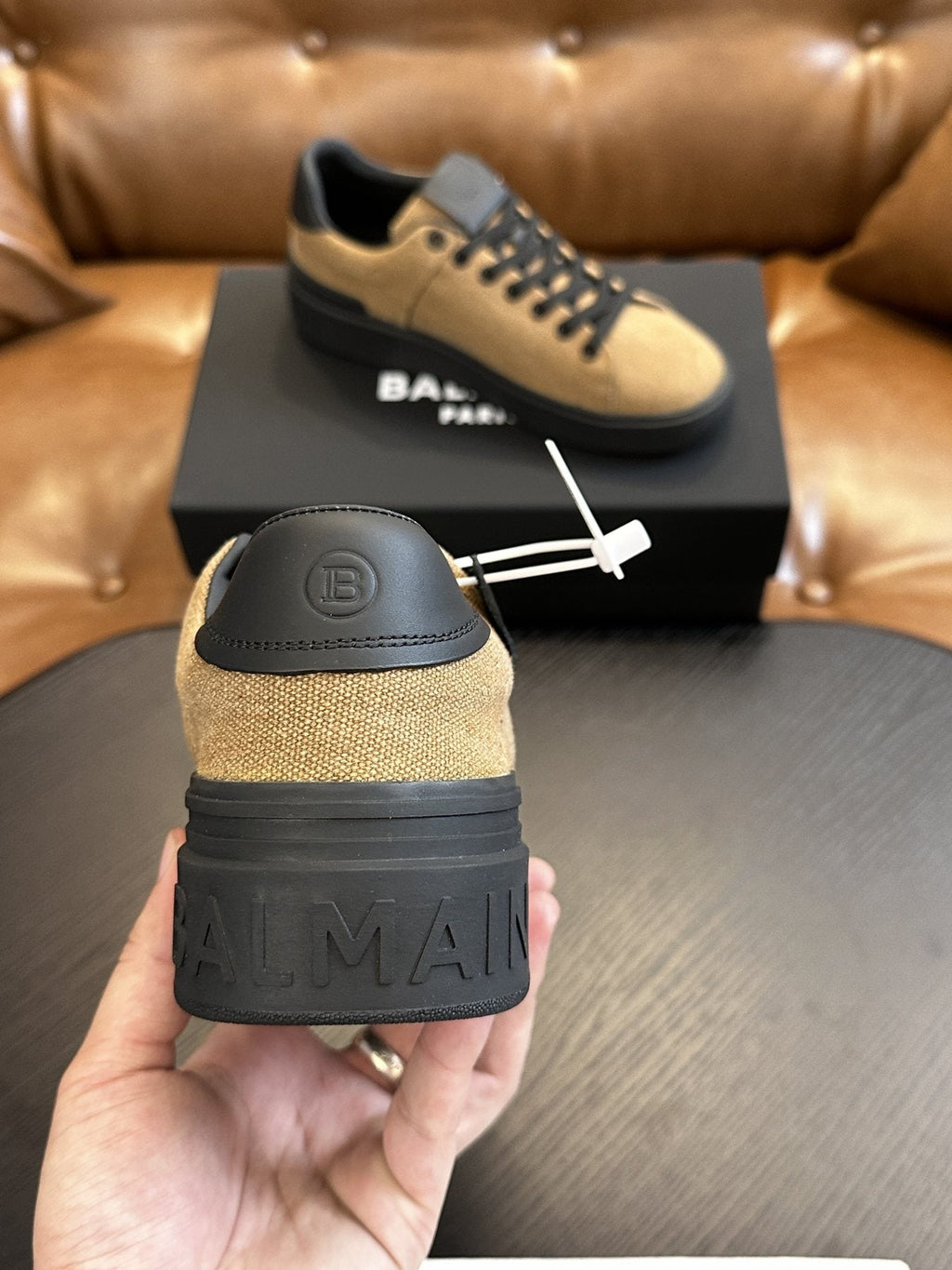 Balmain Tan and Black B-Skate Sneakers — back