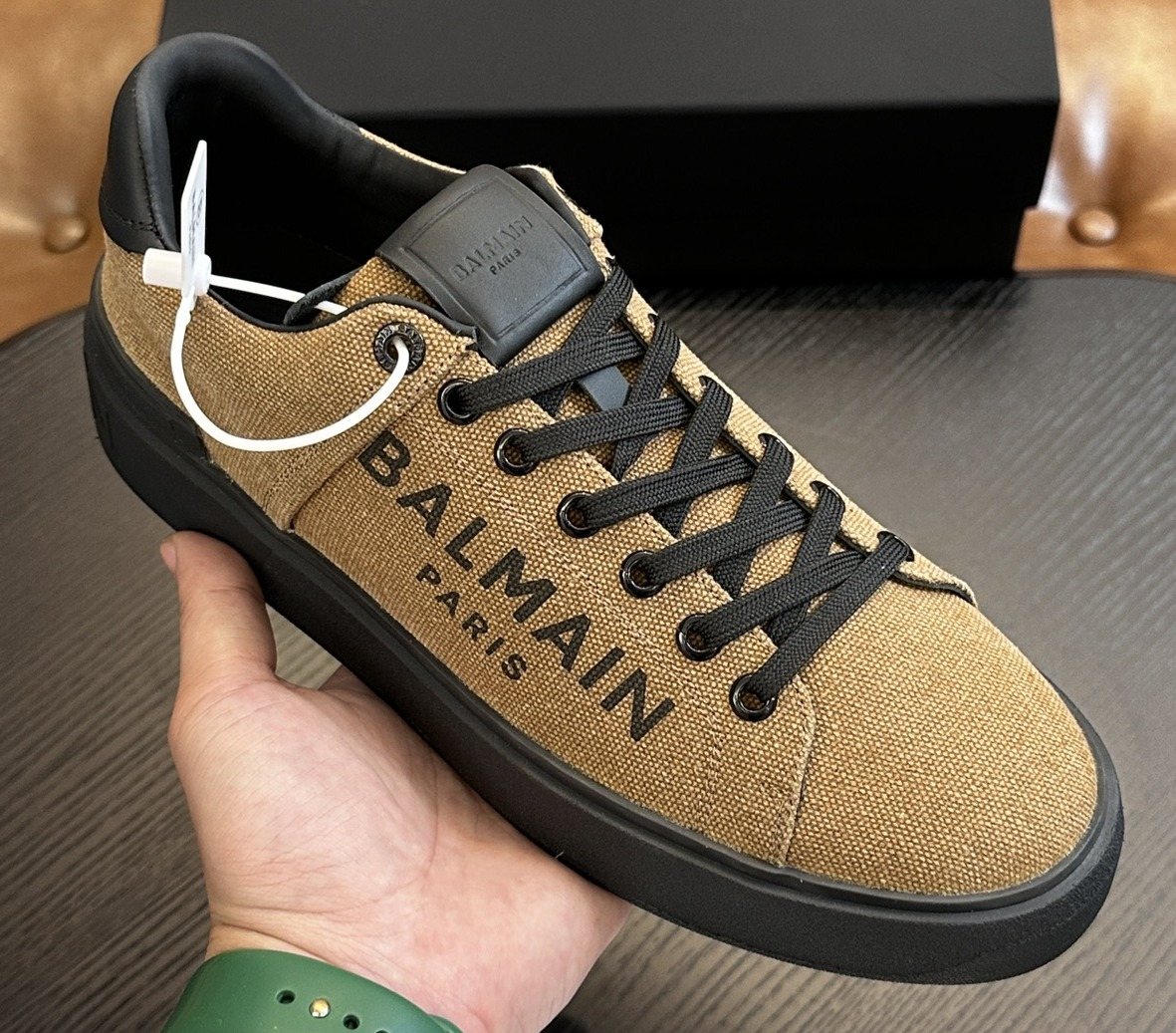 Balmain Tan and Black B-Skate Sneakers — front