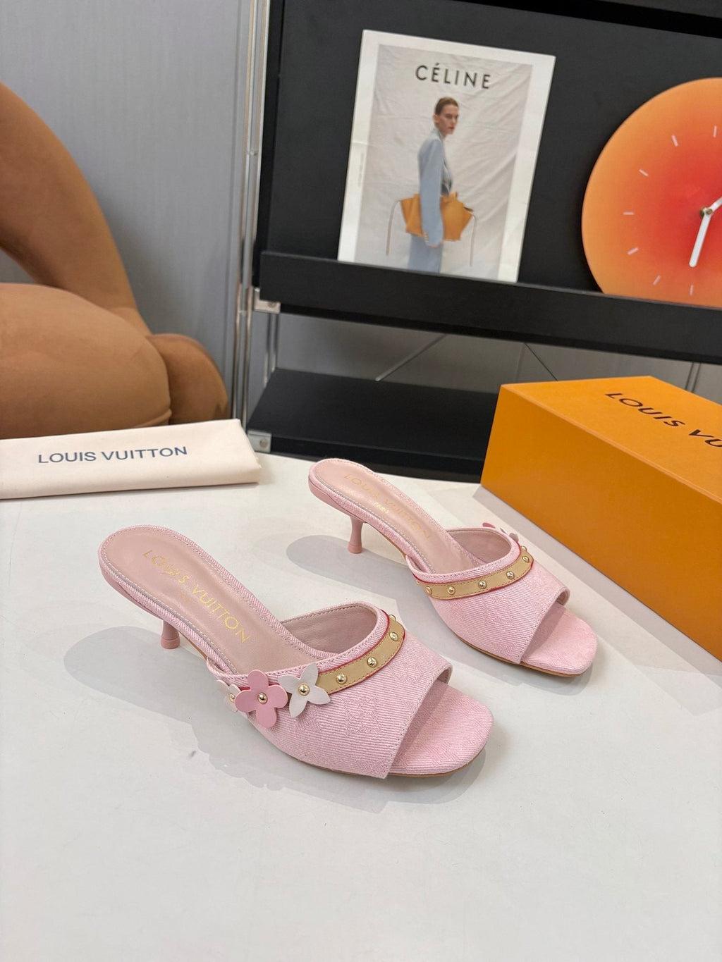 Pink Floral Slingback Heeled Sandals — front