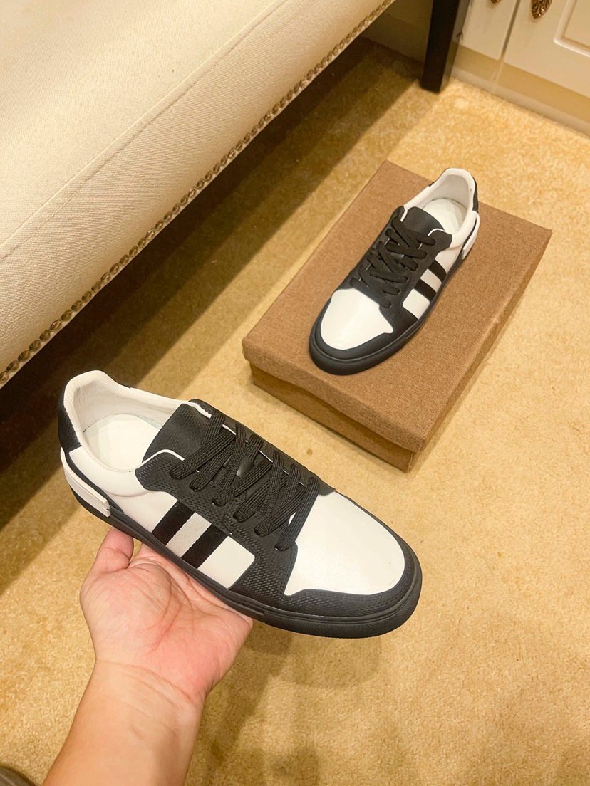 Black and White Stripe Low-Top Sneakers — side