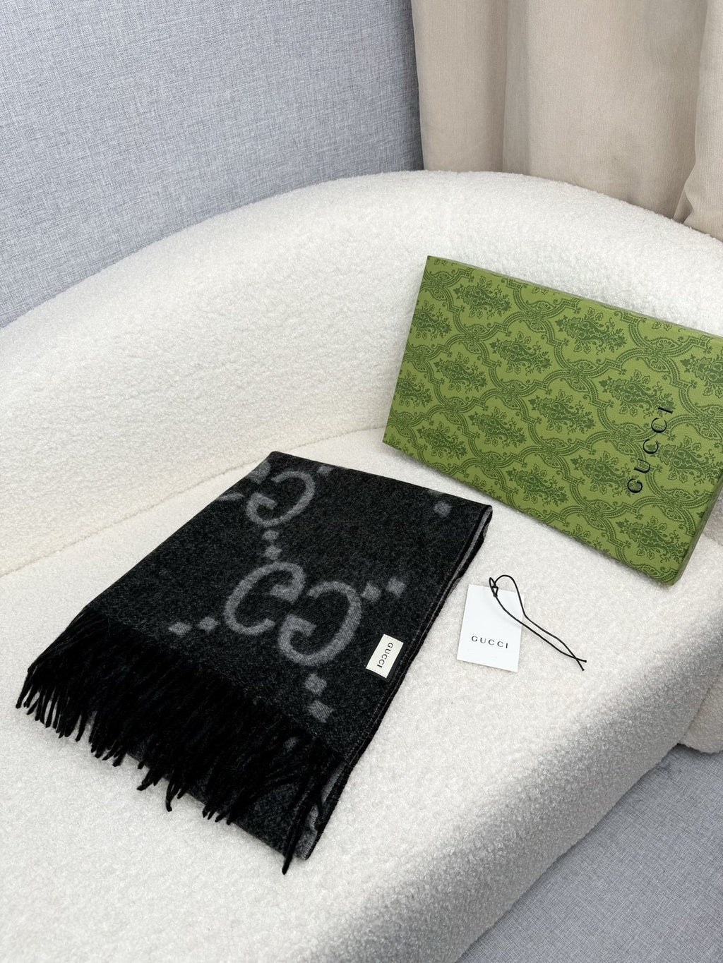 Charcoal Gray and Black Fringed Scarf — front