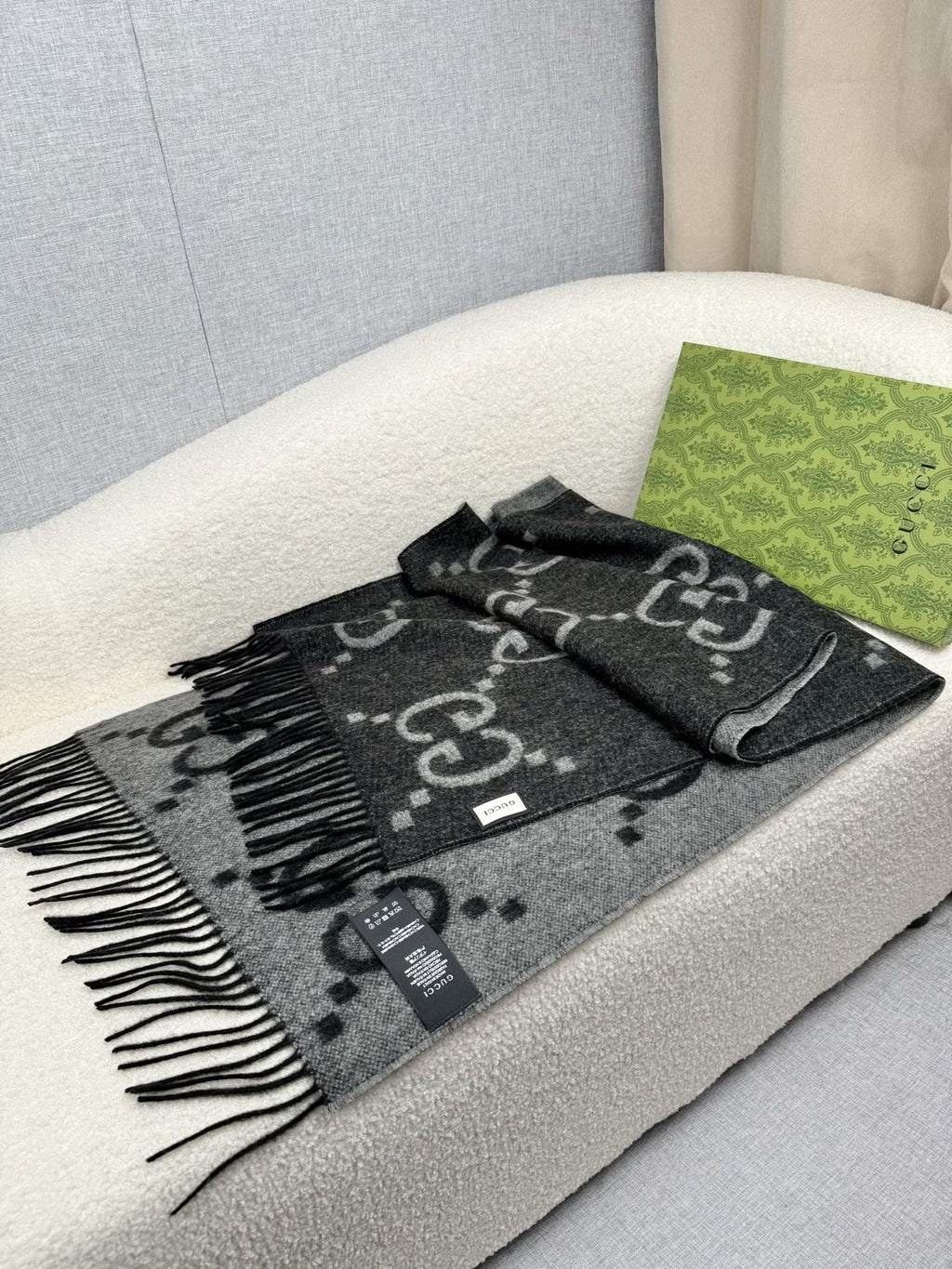 Charcoal Gray and Black Fringed Scarf — front