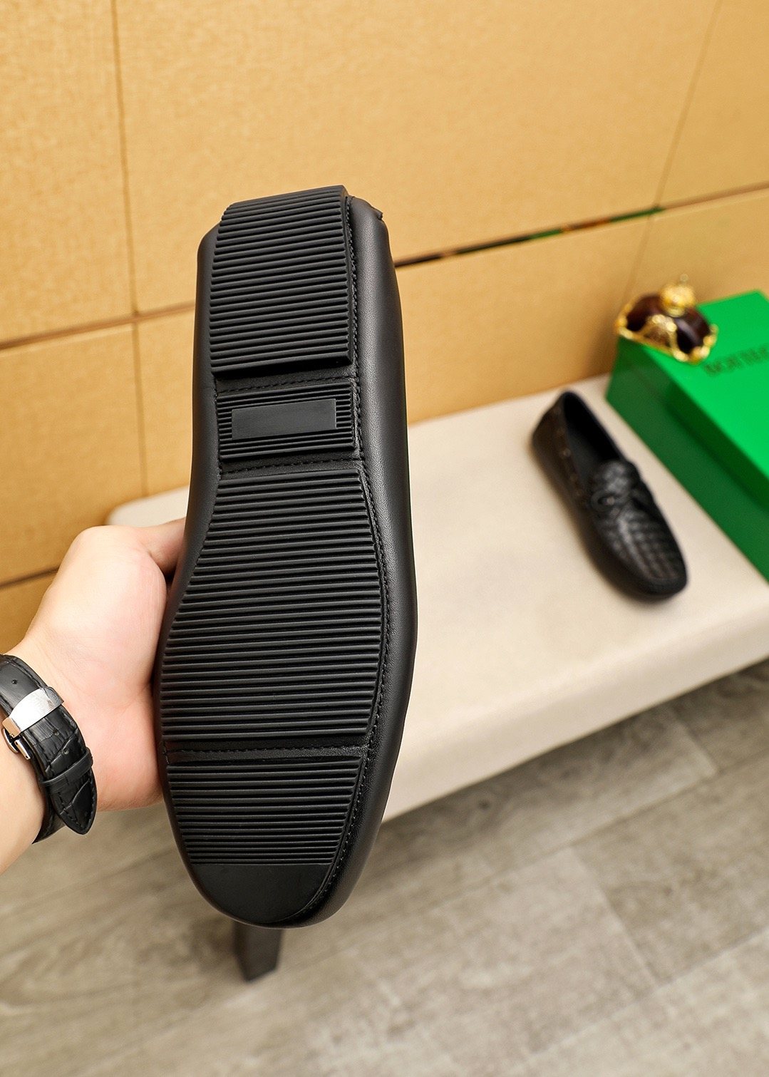 Bottega Veneta Black Woven Slip-On Loafers — detail