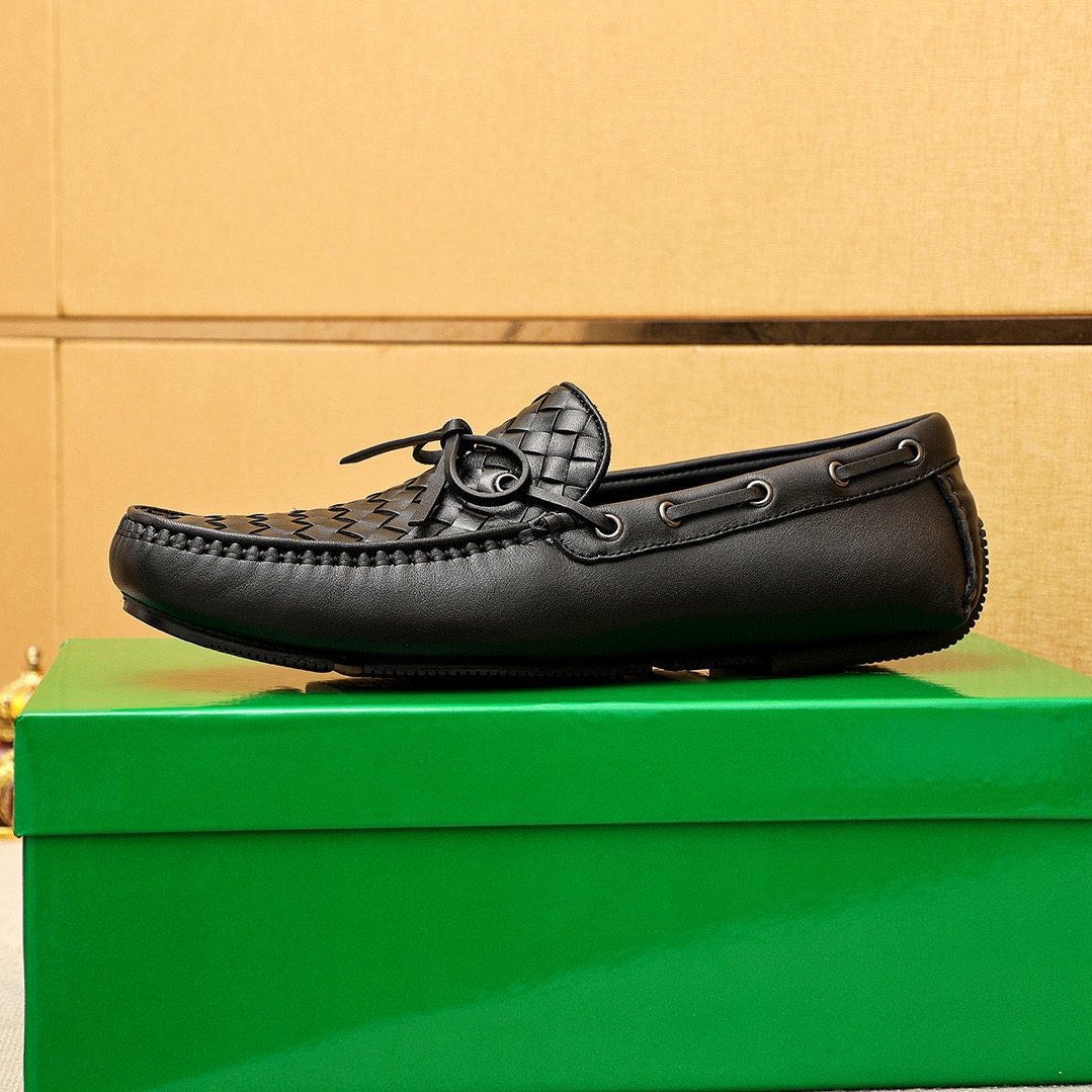 Bottega Veneta Black Woven Slip-On Loafers — side
