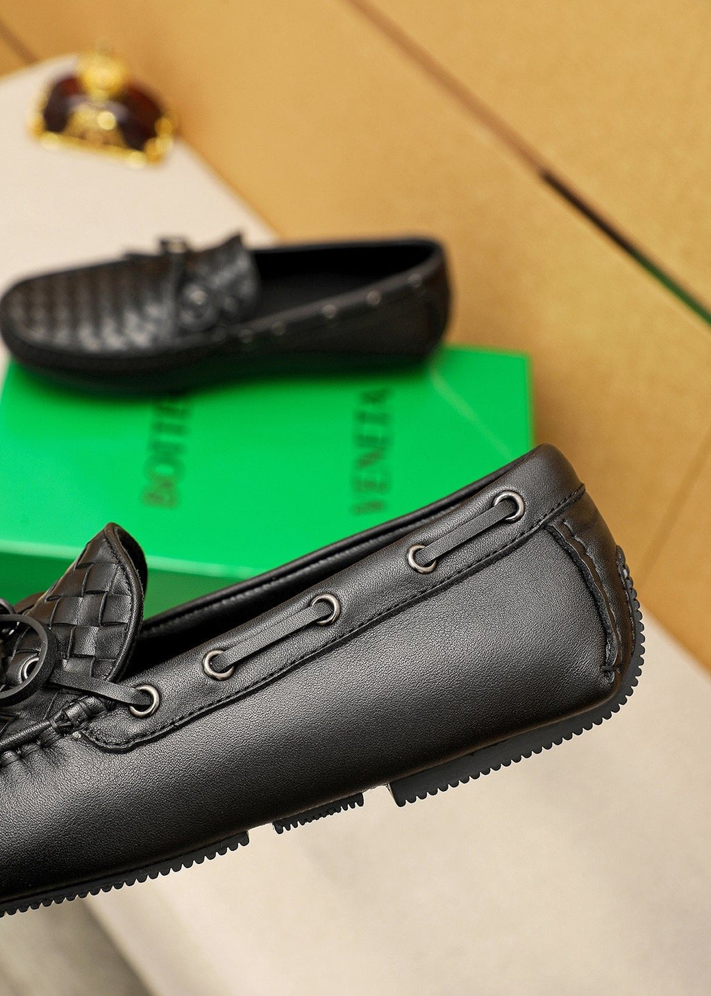 Bottega Veneta Black Woven Slip-On Loafers — detail