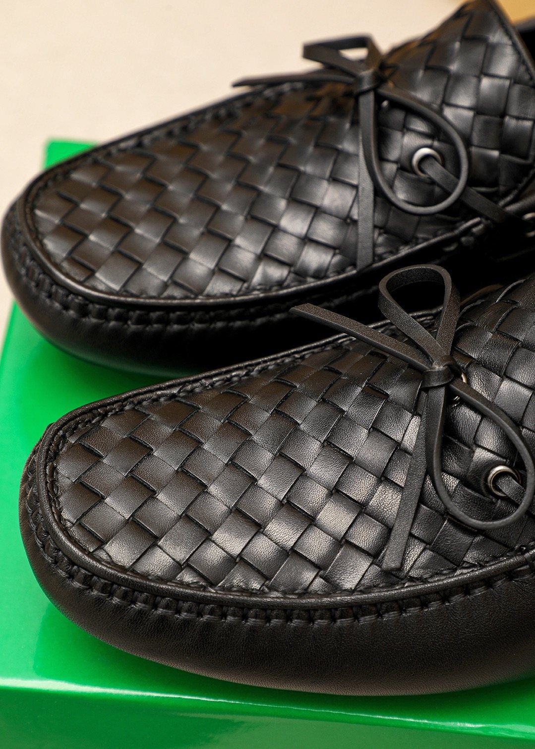 Bottega Veneta Black Woven Slip-On Loafers — detail