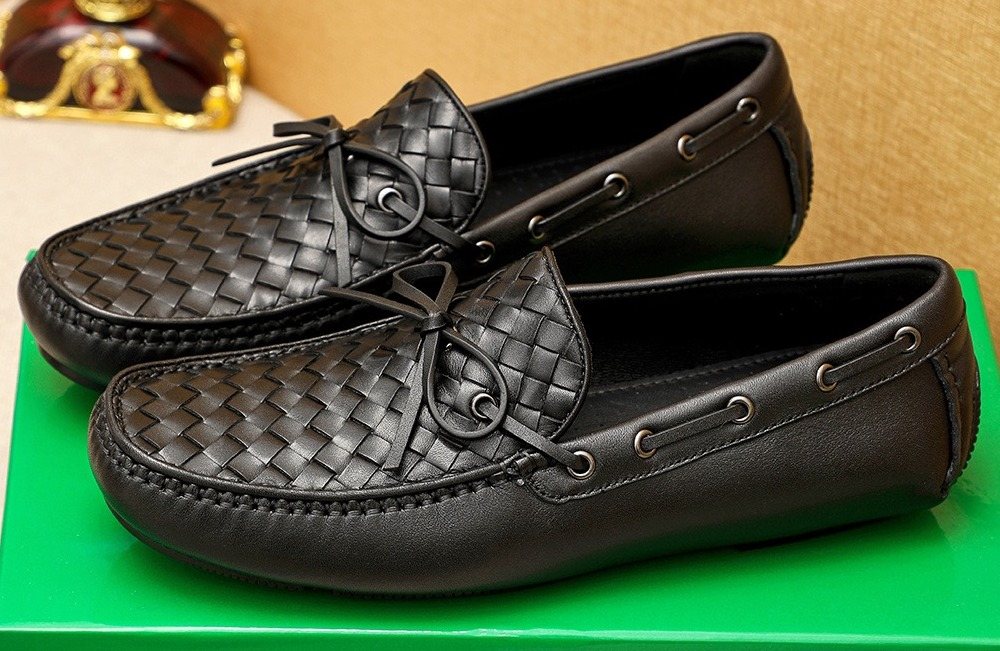 Bottega Veneta Black Woven Slip-On Loafers — front