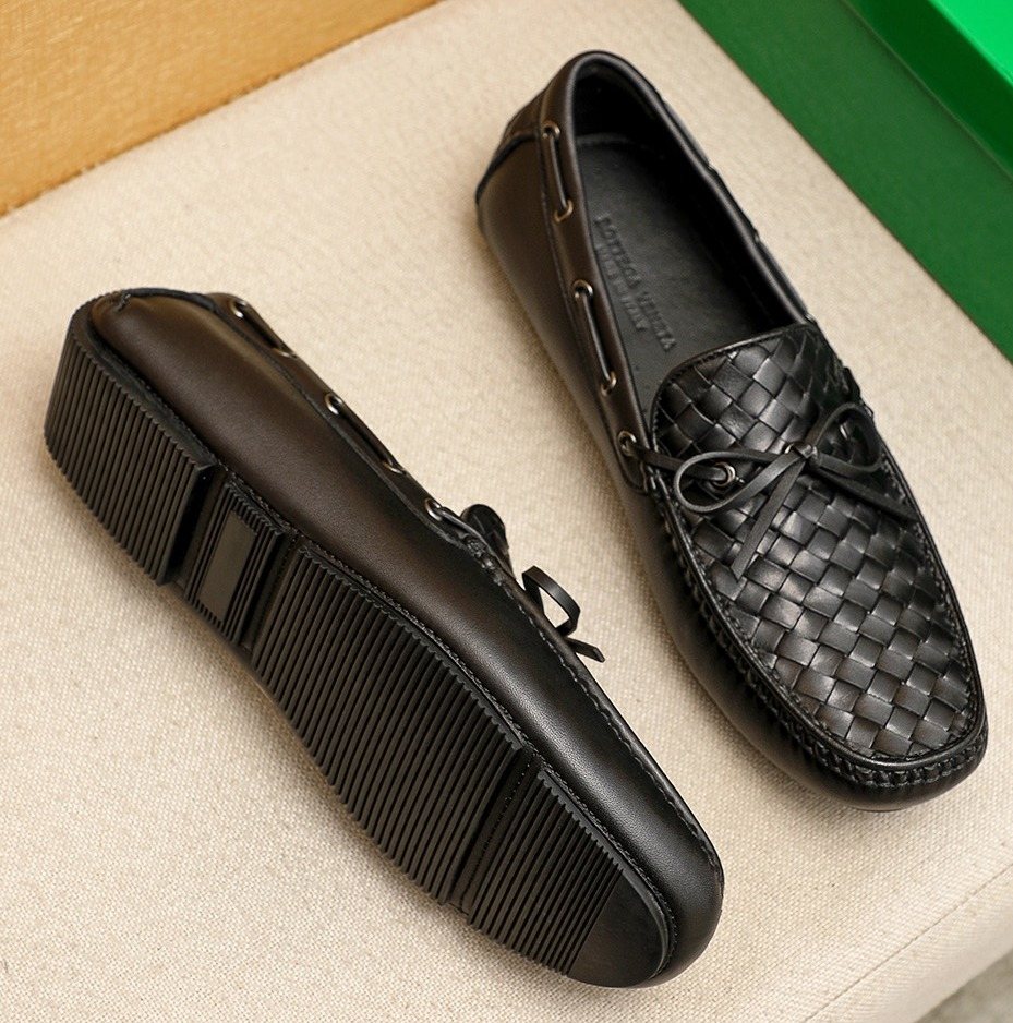 Bottega Veneta Black Woven Slip-On Loafers — front