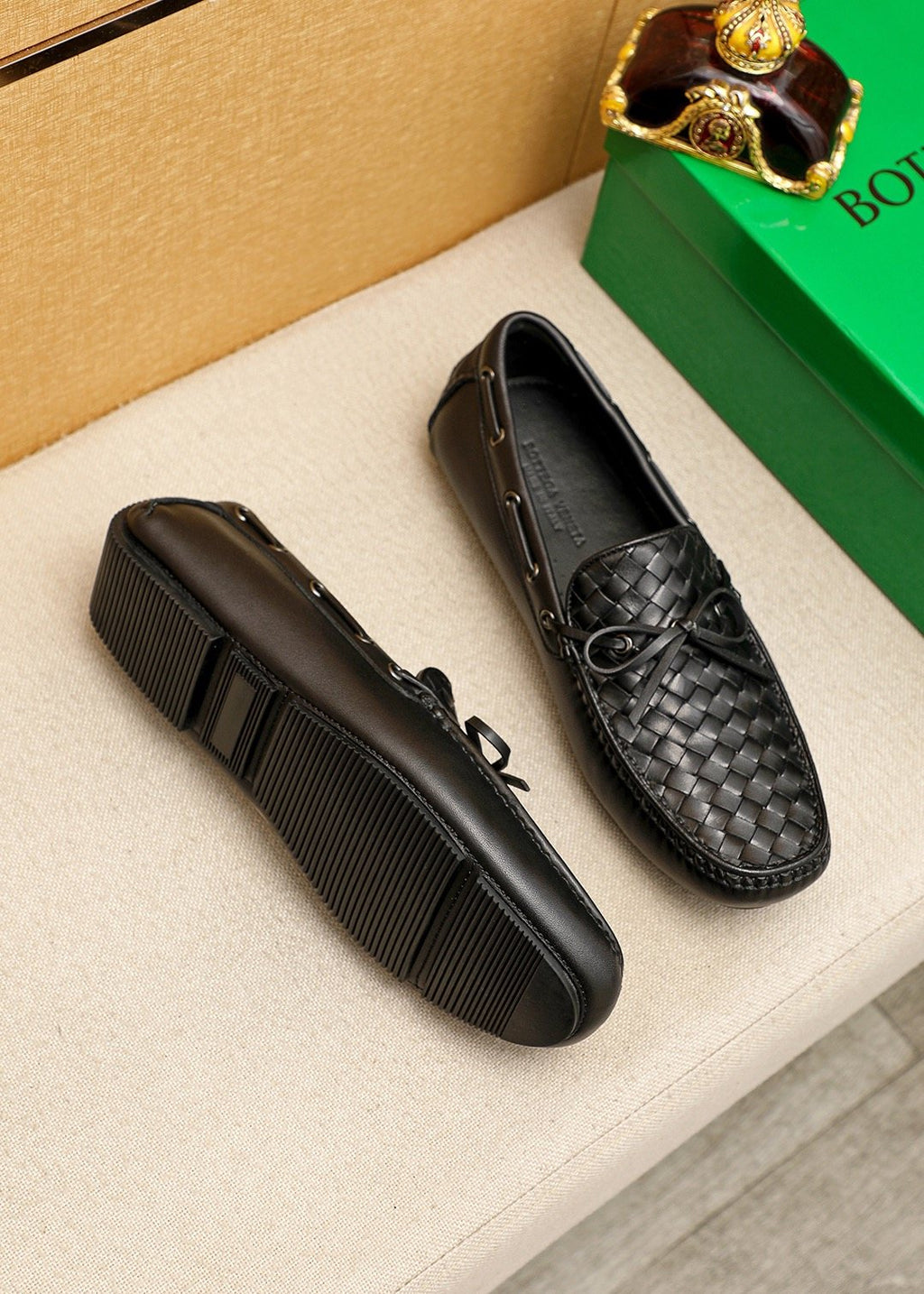 Bottega Veneta Black Woven Slip-On Loafers — front